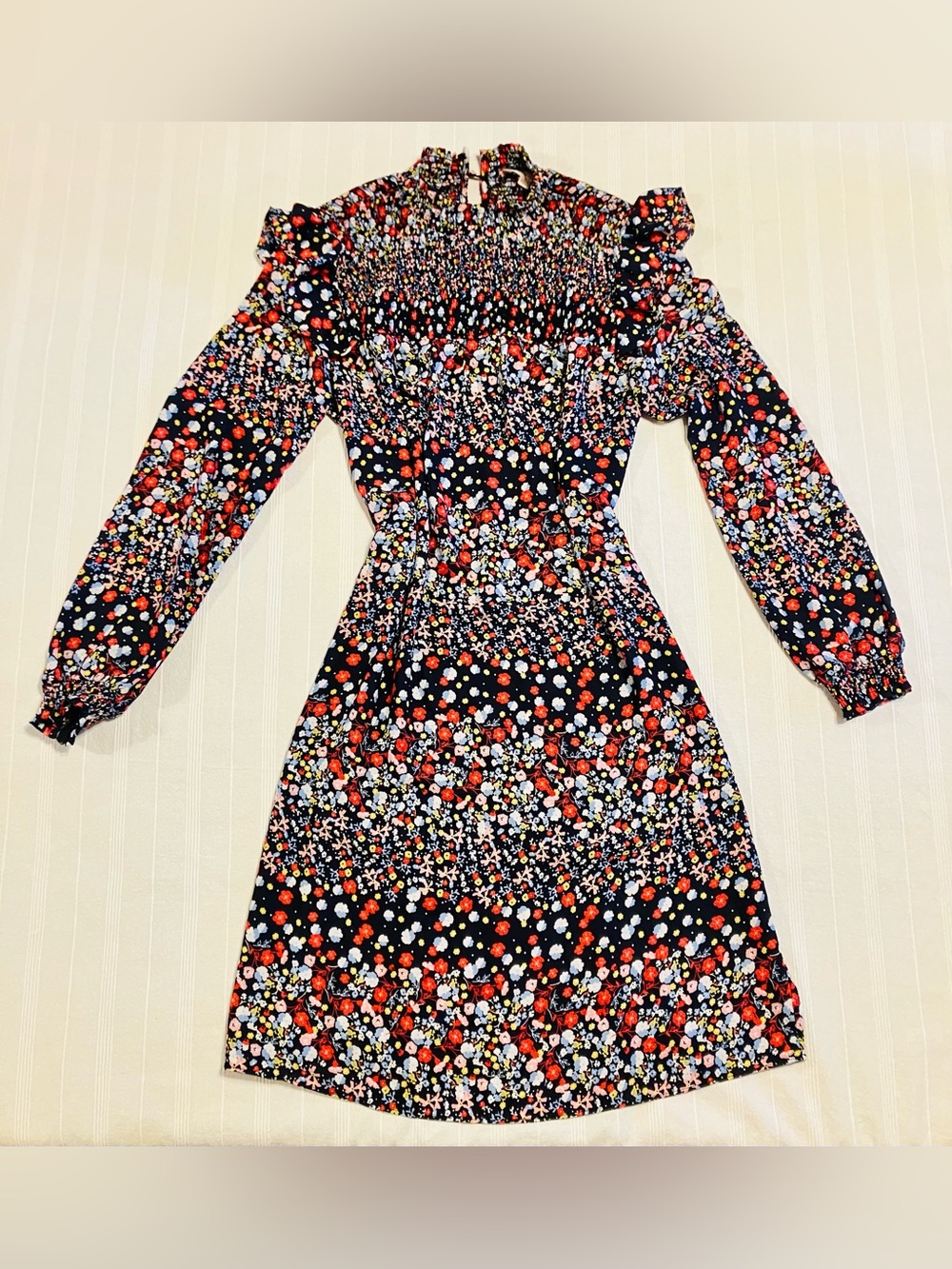 Nanette Lepore Smocked Mock Neck Floral Dress - Size 4